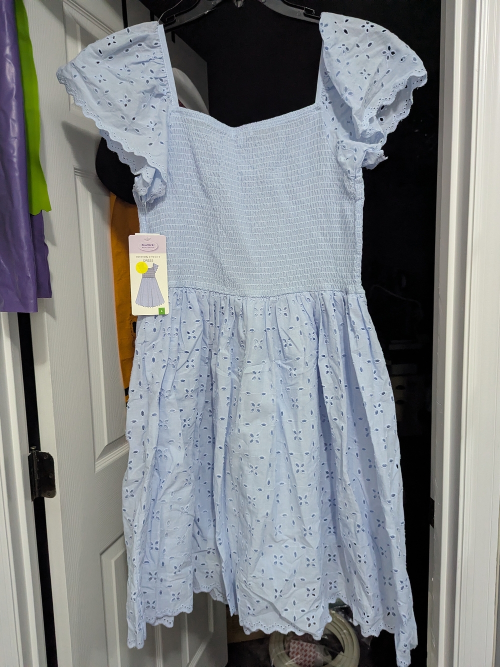 Blueberi Boulevard Light Blue Eyelet Midi Dress